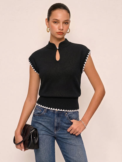 Scallop Trim Keyhole Knit Top