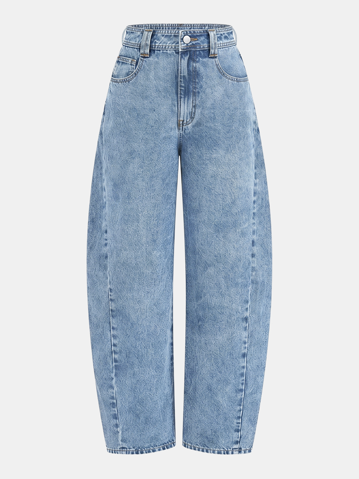 Mid-Waist Curved Leg Barrel Jeans