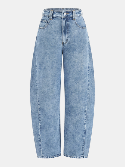 Mid-Waist Curved Leg Barrel Jeans