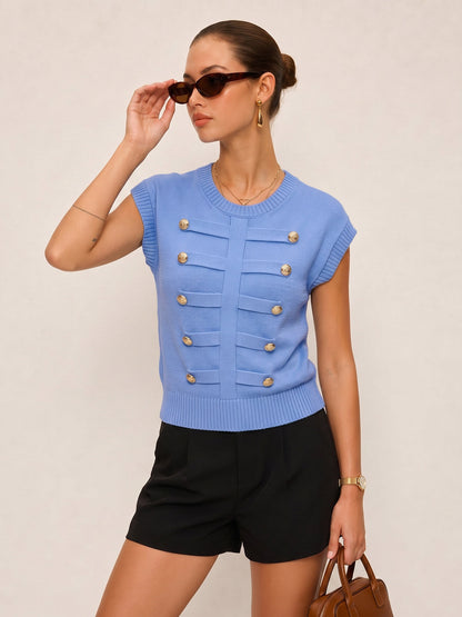 Napoleon Metal Detail Crew Neck Knit Top