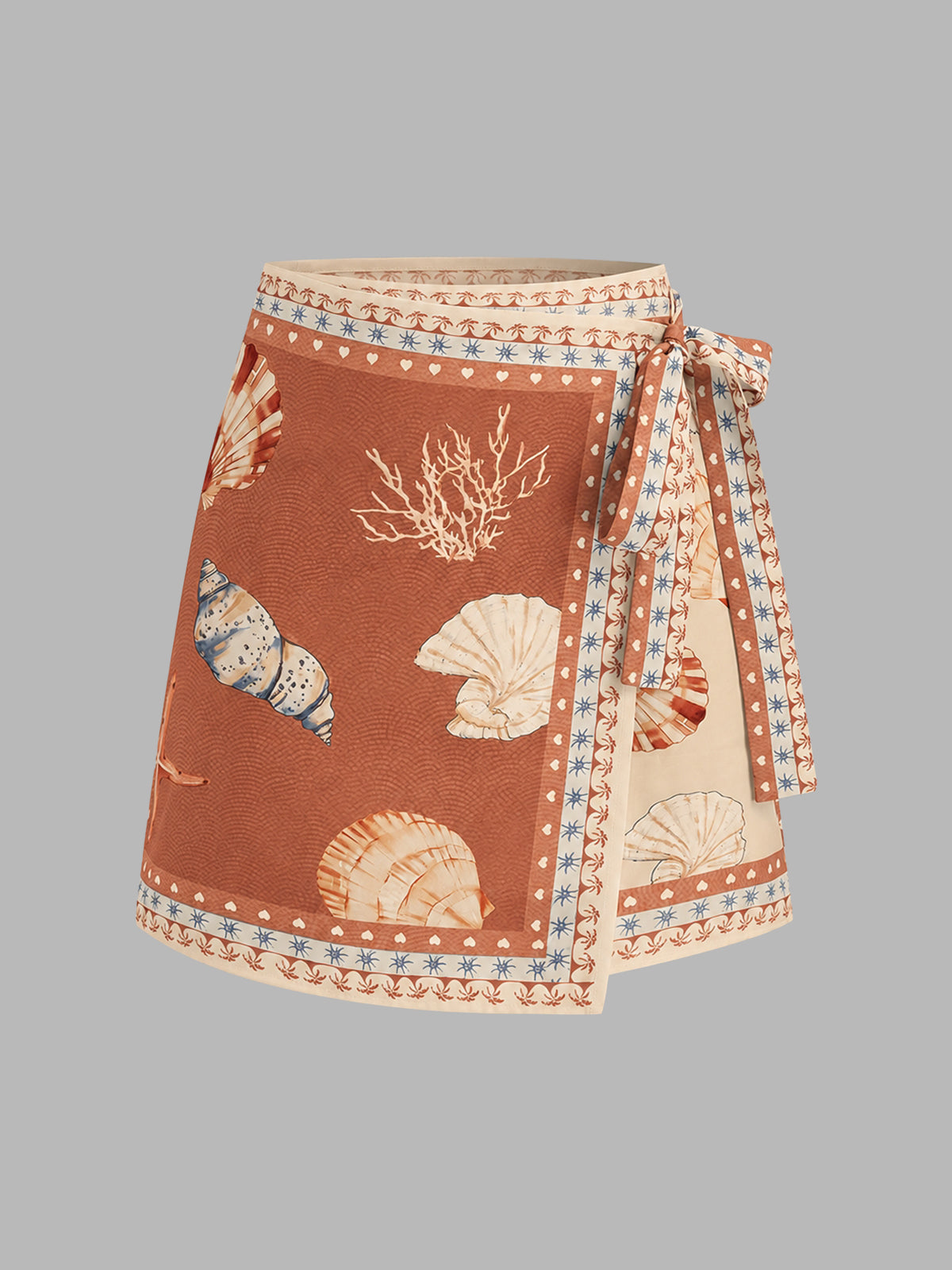 Seashell Print Wrap Mini Skirt