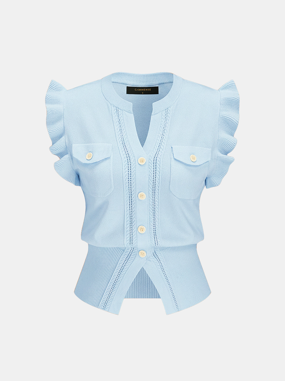 Ruffled Button-Down Knit Top