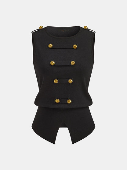 Metal Detail Napoleon Style Knit Vest