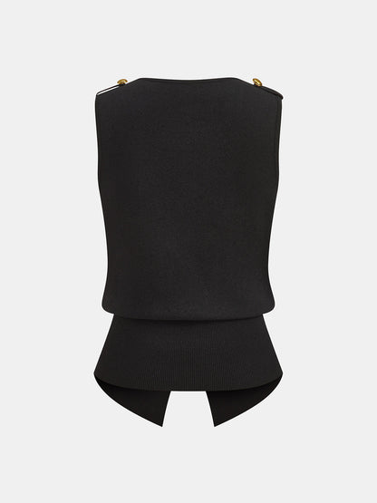 Metal Detail Napoleon Style Knit Vest