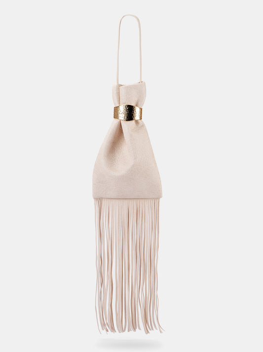 Metallic Band Fringe Wrist Clutch