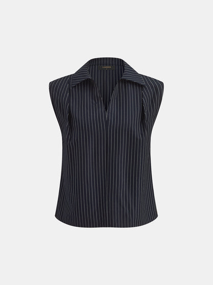Pinstriped Sleeveless Shirt & Pants Set