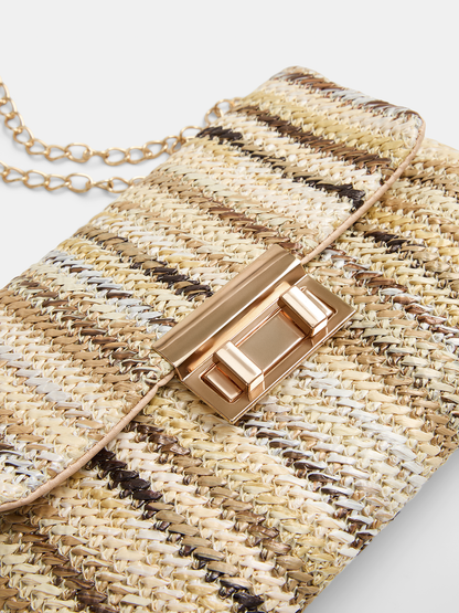 Straw Chain Strap Shoulder Bag