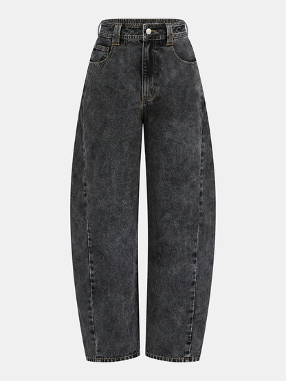 Mid-Waist Curved Leg Barrel Jeans