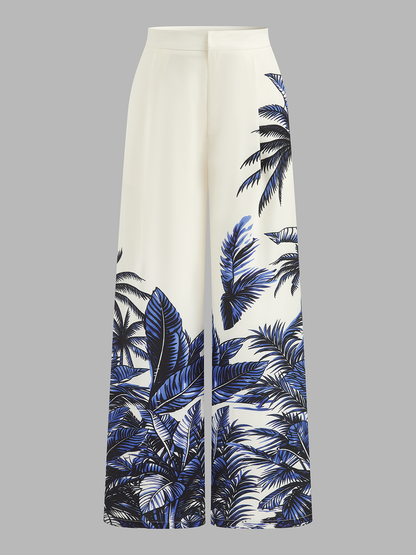 One-Shoulder Top & Tropical Print Pants Set