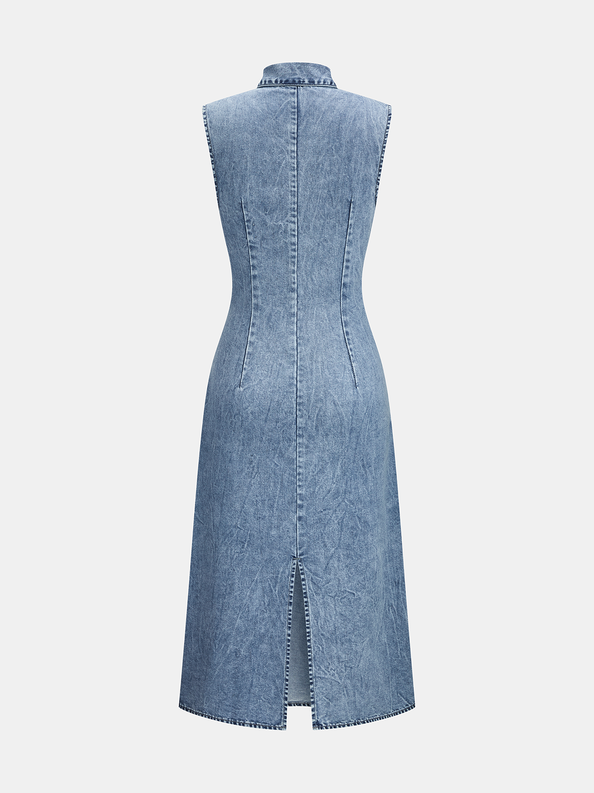 Denim Tie-Neck Midi Dress
