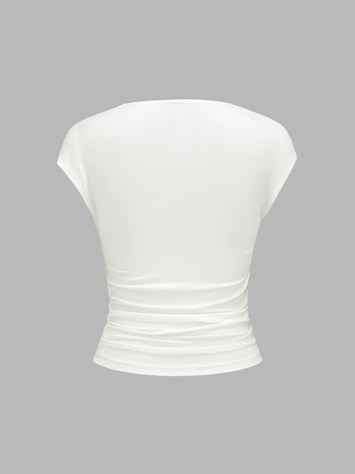 Metal Ring Asymmetric Ruched Cap Sleeve Top