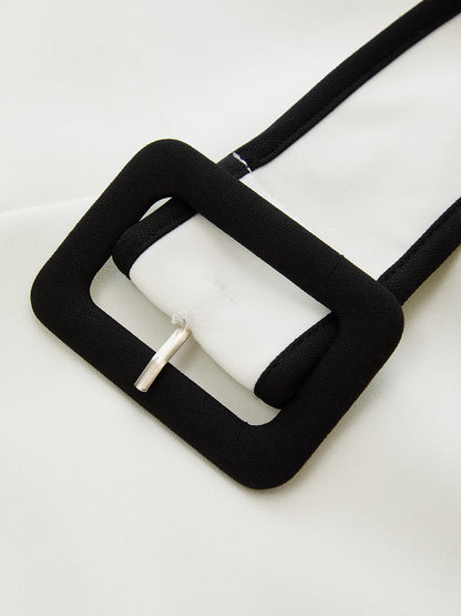 Contrast Trim Belted Pencil Midi Dress