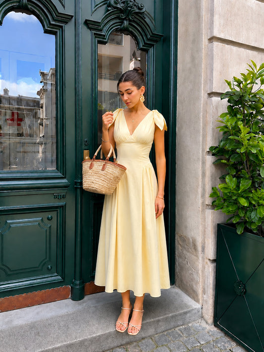 Cross Back Bow Strap Midi Dress