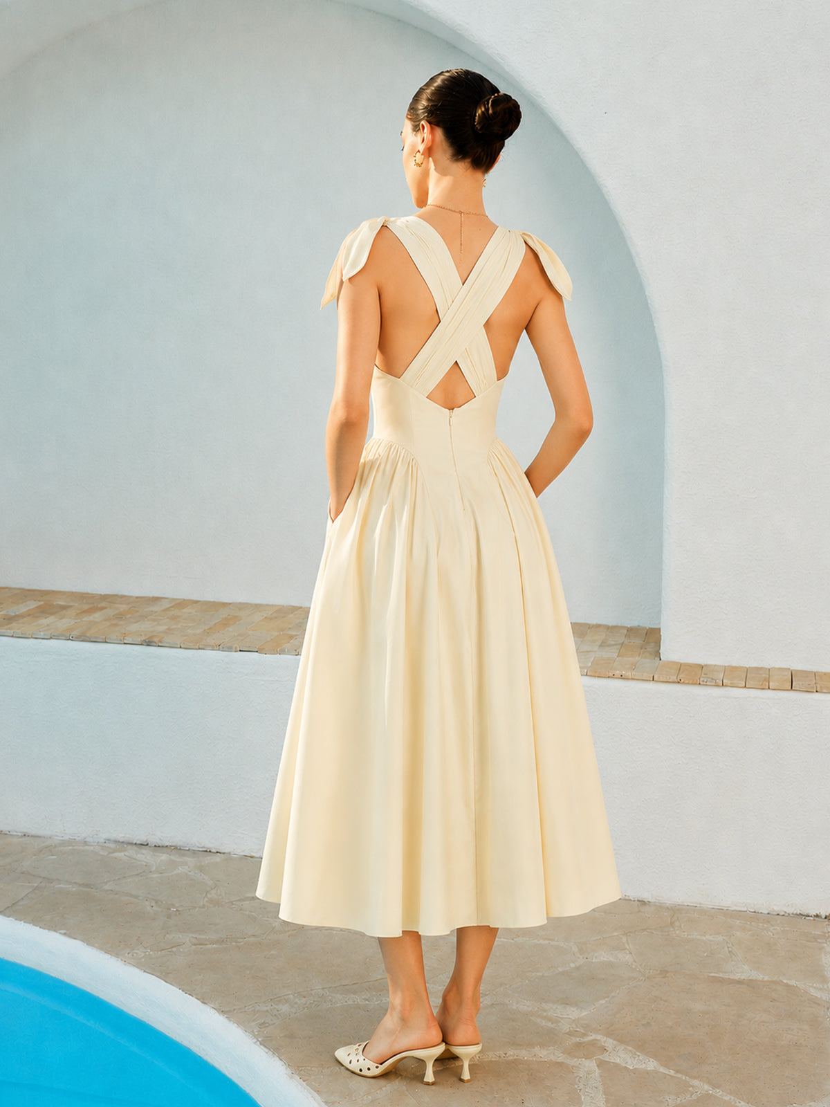 Cross Back Bow Strap Midi Dress
