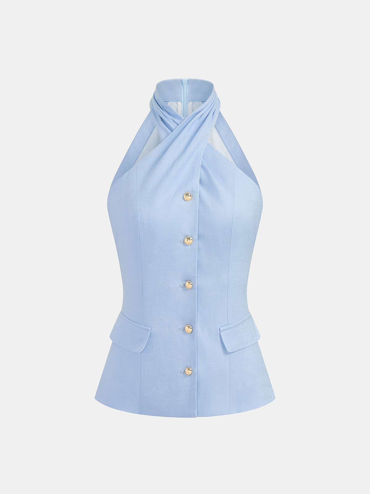 Tencel Blend Halter Buttoned Vest & Shorts Set