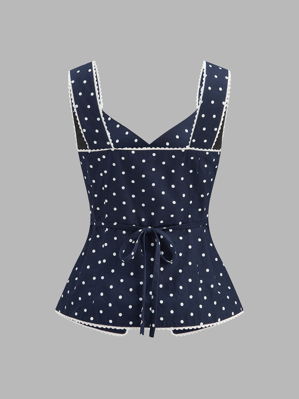 Polka Dot Lace Trim Button Front Vest