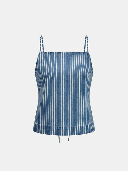 Striped Denim Tie Back Cami Top & Short Set