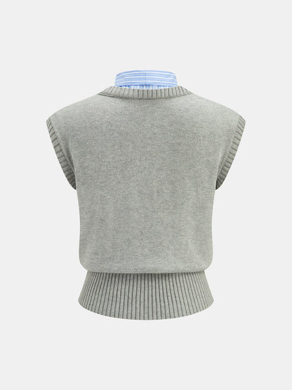 Fake Two-Piece Stripe Tie Knit Top