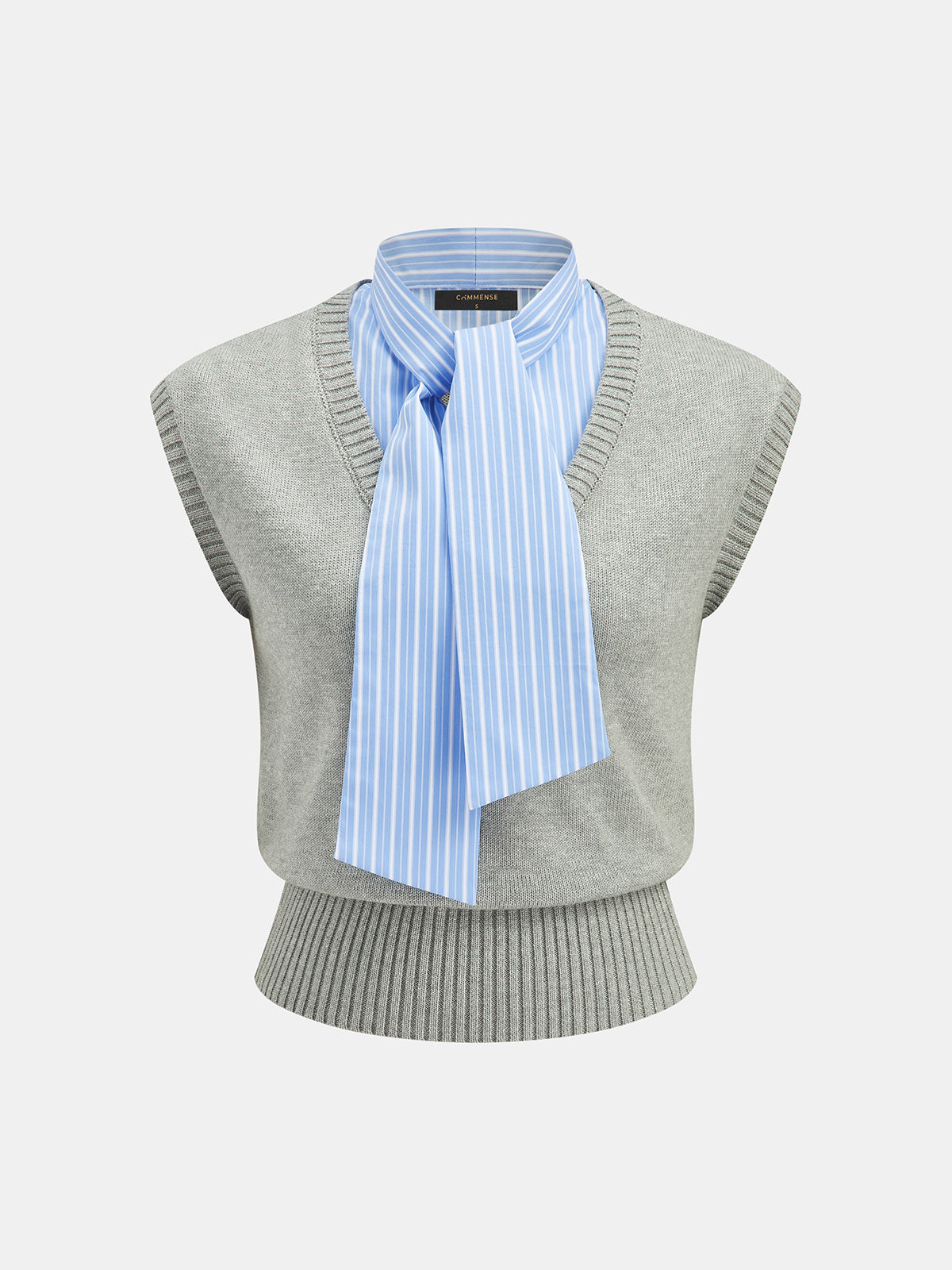 Fake Two-Piece Stripe Tie Knit Top