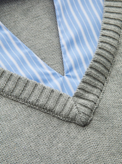 Fake Two-Piece Stripe Tie Knit Top