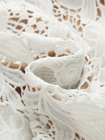 Belted Guipure Lace Shirt Midi Dress