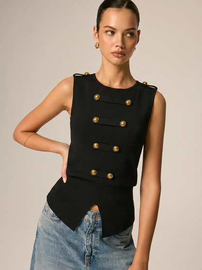 Metal Detail Napoleon Style Knit Vest
