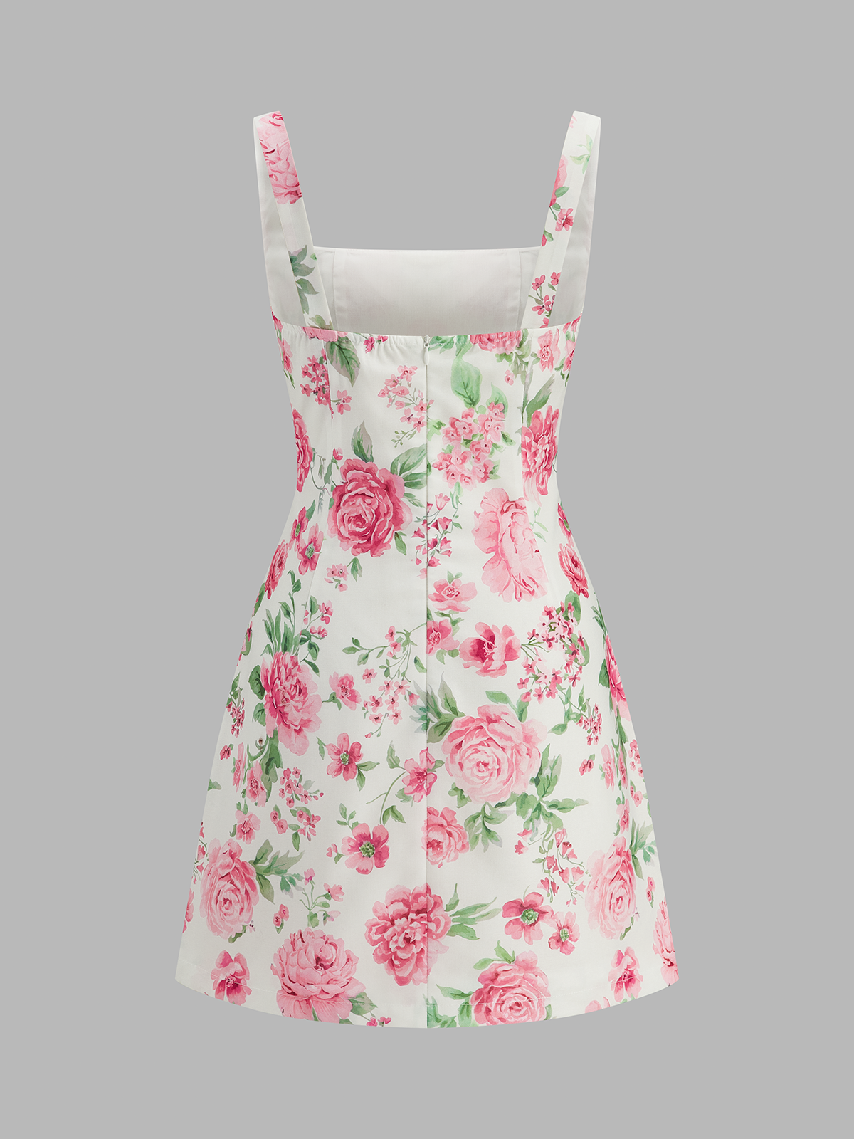 Square Neck Rose Print Slip Mini Dress