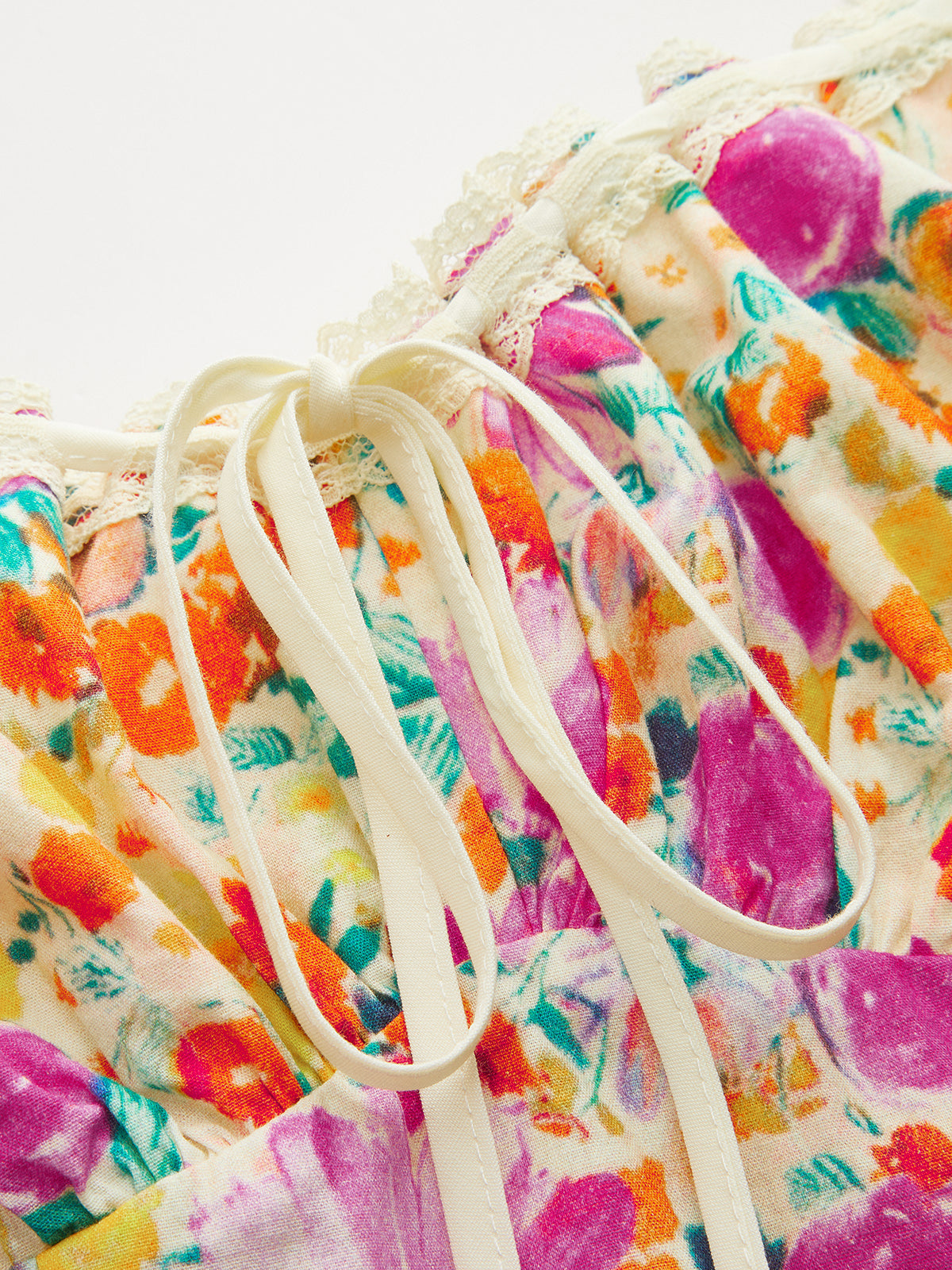 Lace Strap Tie Front Floral Midi Dress