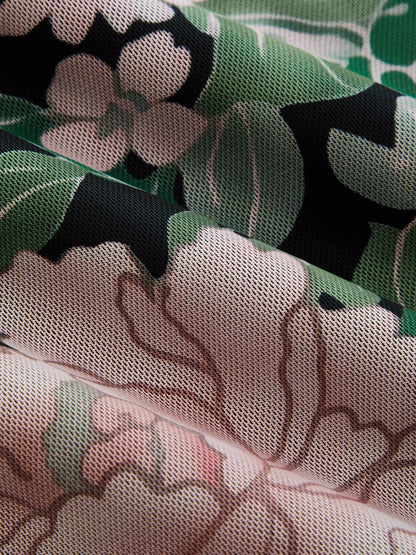 Floral Print Mandarin Collar Keyhole Dress