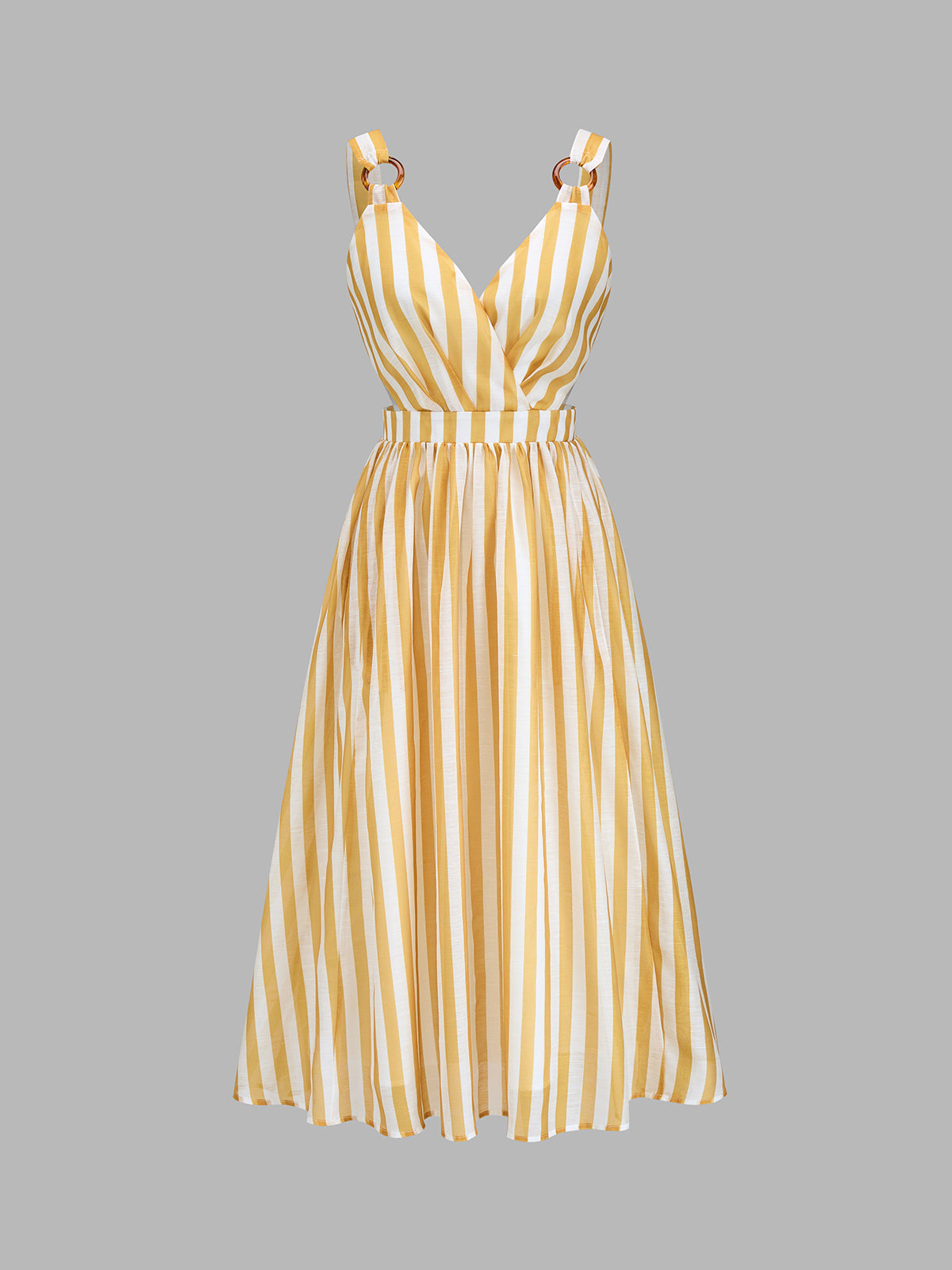 Ring Strap Striped Cutout Midi Dress