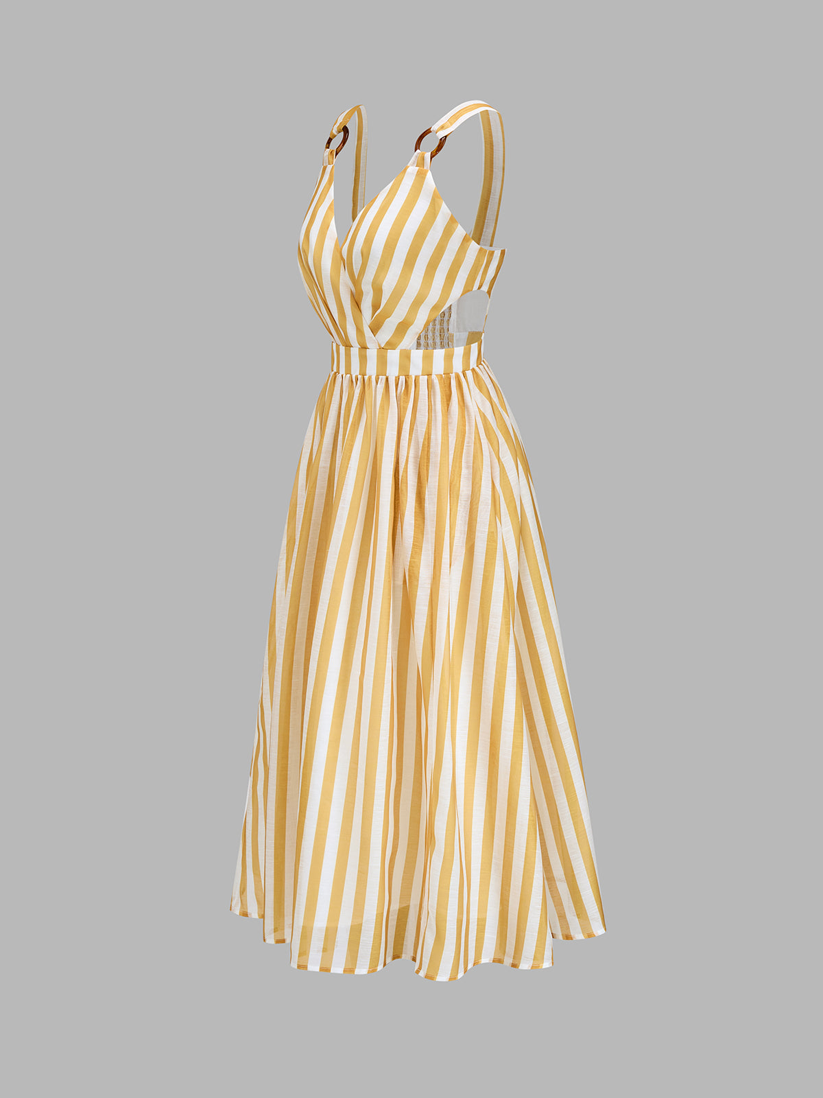 Ring Strap Striped Cutout Midi Dress
