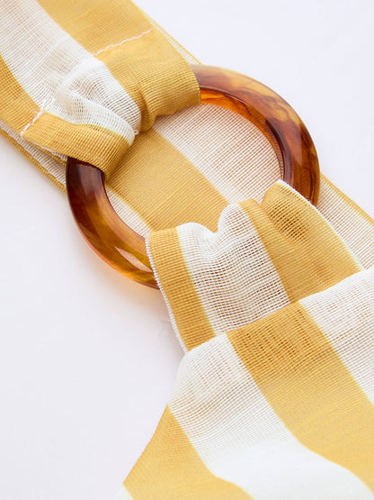 Ring Strap Striped Cutout Midi Dress