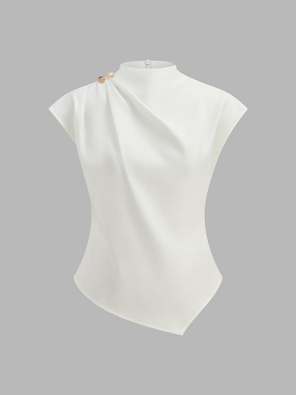 Draped Metal Detail Asymmetric Blouse