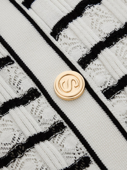 Striped Button-Front Knit Midi Dress