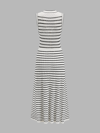 Striped Button-Front Knit Midi Dress