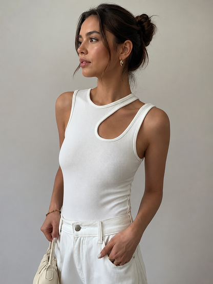 Semi-Sheer Cutout Tank Top