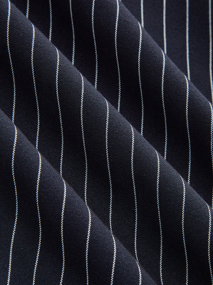 Pinstripe Cinched Waist Mini Shirt Dress