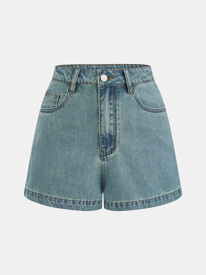 Denim Bow Tie Blouse & Shorts Set