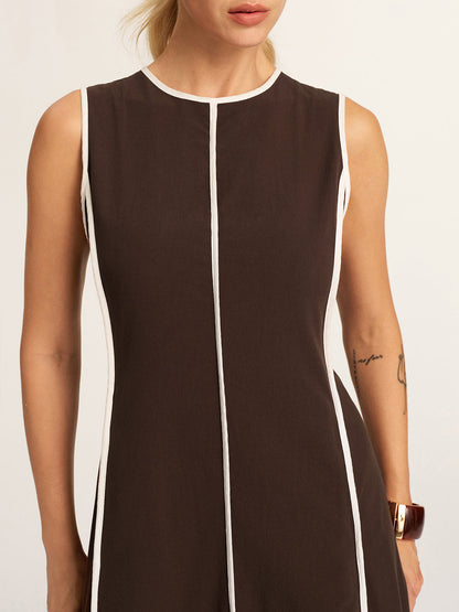 Contrast Piping A-Line Maxi Dress