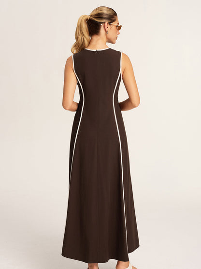 Contrast Piping A-Line Maxi Dress