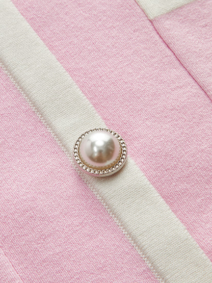 Contrast Trim Pearl Knit Mini Dress