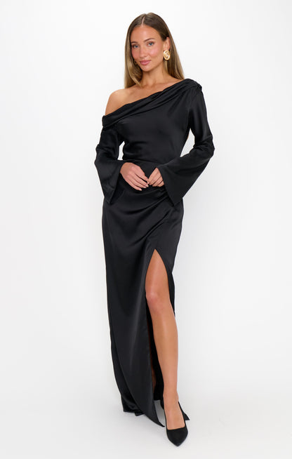 Jamie Maxi Dress ~ Black Luxe Satin
