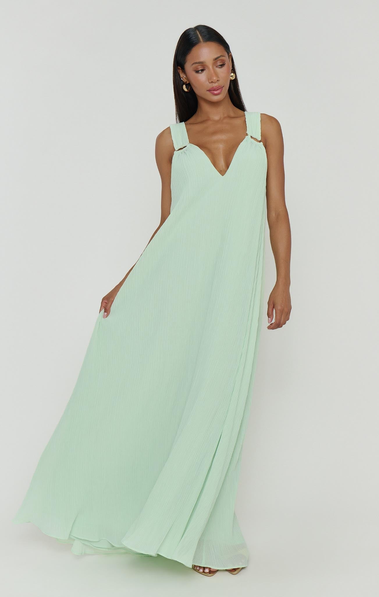 Heidi Maxi Dress ~ Pistachio Pleated Chiffon