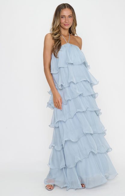 Kelsey Maxi ~ Steel Blue Chiffon