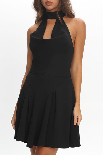 Charlene Cowl Halterneck Mini Dress Black