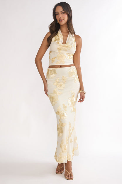 Golden Hours Maxi Skirt Embellished Yellow