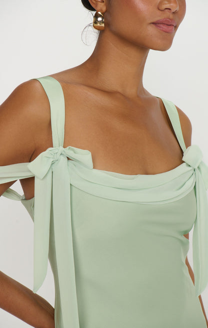 Bella Maxi Dress ~ Pistachio Luxe Satin