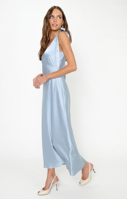 Emma Midi Dress ~ Steel Blue Luxe Satin