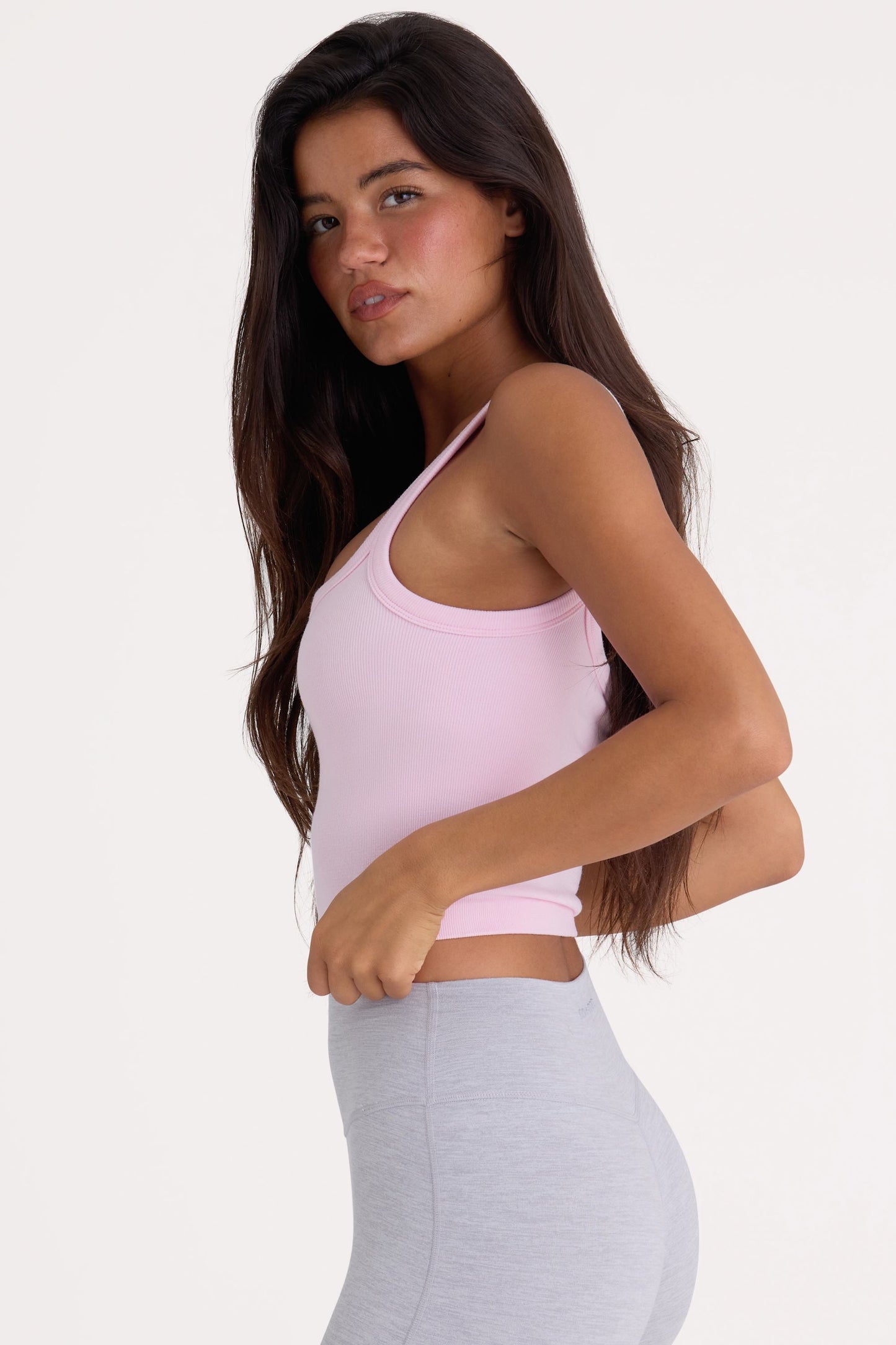 Seamless Soft Rib Square-Neck Tank Top in Powder Pink