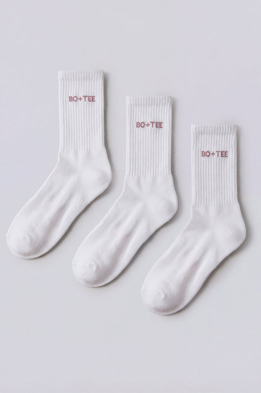 Ribbed Half-Crew 3-Pack Socks in White Pink